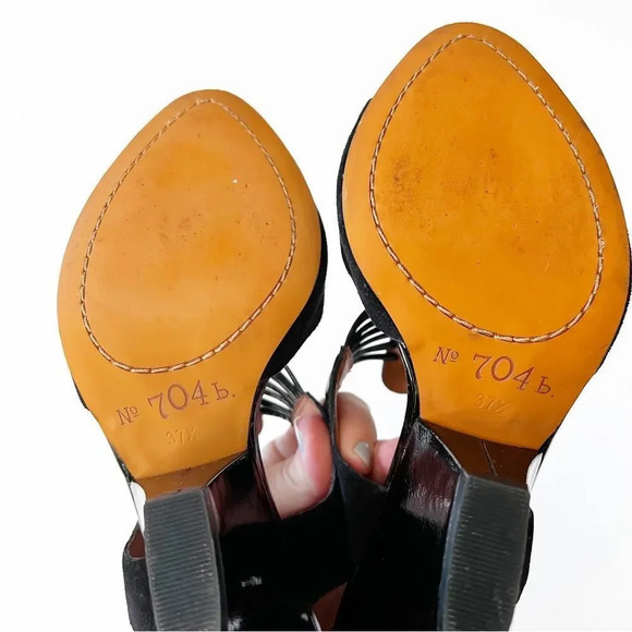 No. 704b Digna Black Suede‎ Caged Heels Wedge Size 37.5 Anthropologie Gold Luxe - Picture 3 of 10